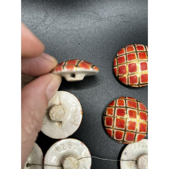 Orange Gold Hand-made Ceramic / Stoneware Shank Buttons Hand Etched ITALY 82G - Picture 6 of 10